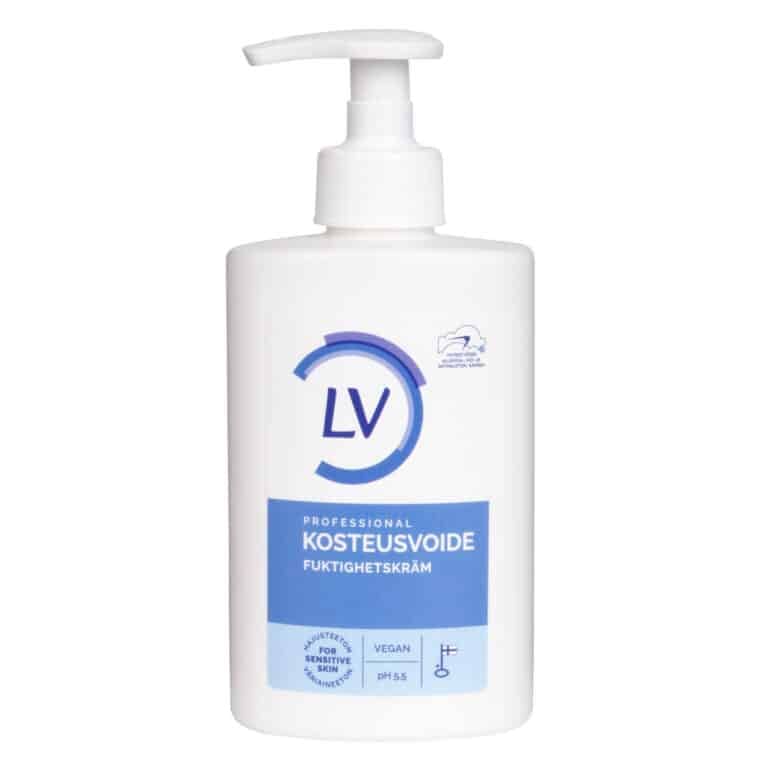 LV Kosteusvoide 300 ml pumppupullo – hajusteeton, hellävarainen ja nopeasti imeytyvä voide käsille ja koko vartalolle.