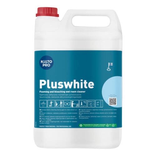 Kiilto Pluswhite – emäksinen valkaiseva puhdistusaine kosteiden tilojen tehopuhdistukseen.