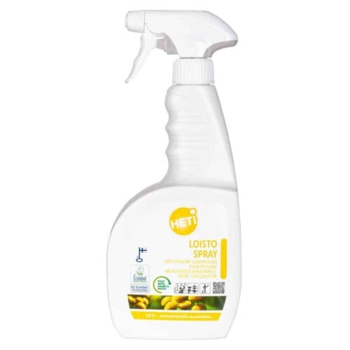 HETI Loisto Spray 750 ml – käyttövalmis lasinpuhdistusaine kierrätysmuovipullossa