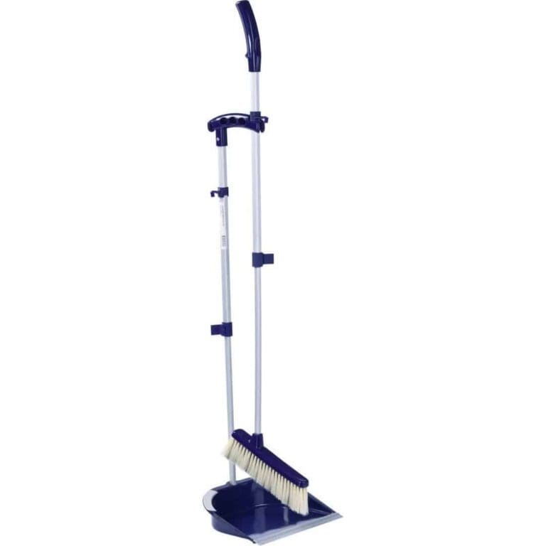 Max Ergo Click säädettävä rikkaharja, ergonominen kahva, 58–91 cm korkeussäätö, 360° ripustuskoukut, sopii portaiden siivoukseen