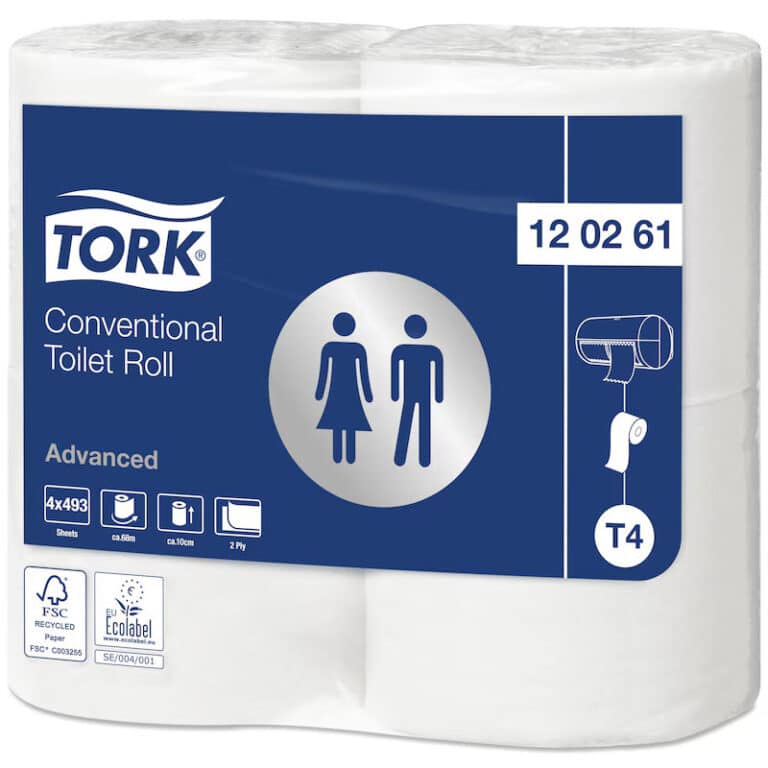 Tork WC-paperi 2krt T4, pitkä rulla ja kuvioitu kaksikerroksinen paperi, hiilineutraalisti tuotettu